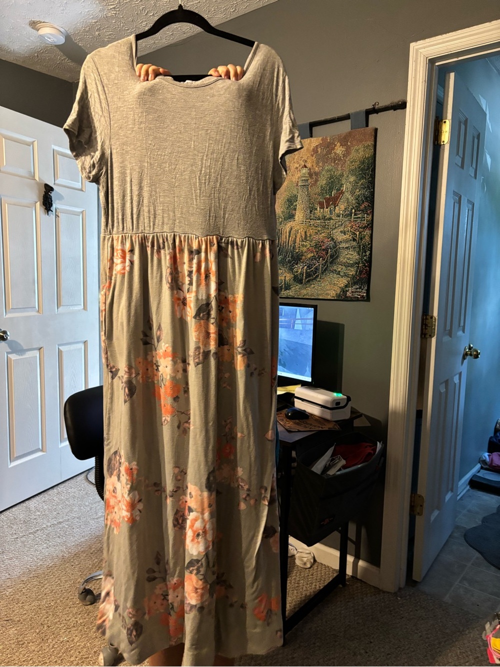 Egy California Women's Floral Tiered Maxi Dress - Gray with Peach Floral
